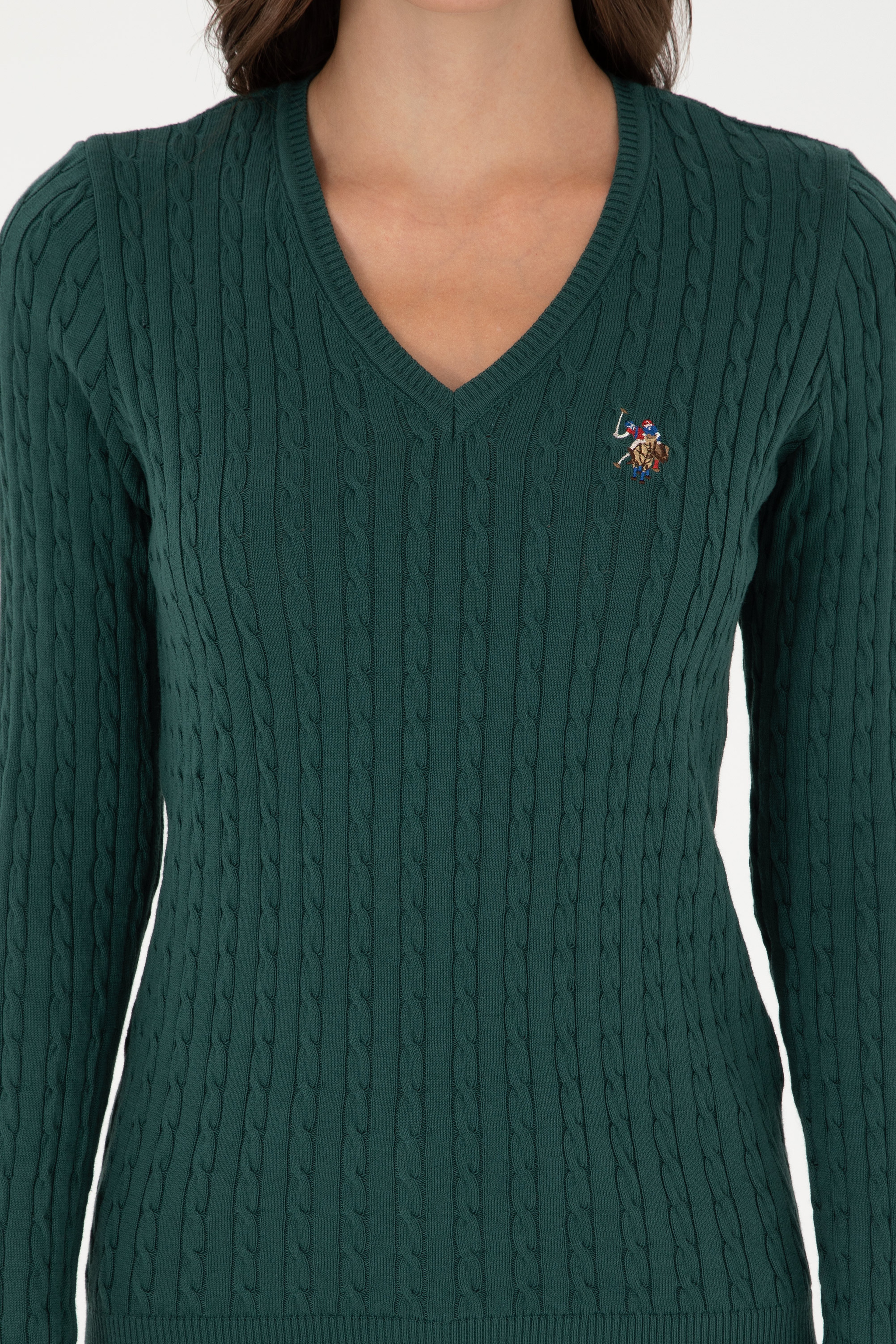 Kadın Koyu Yeşil Basic Kazak - Image 6