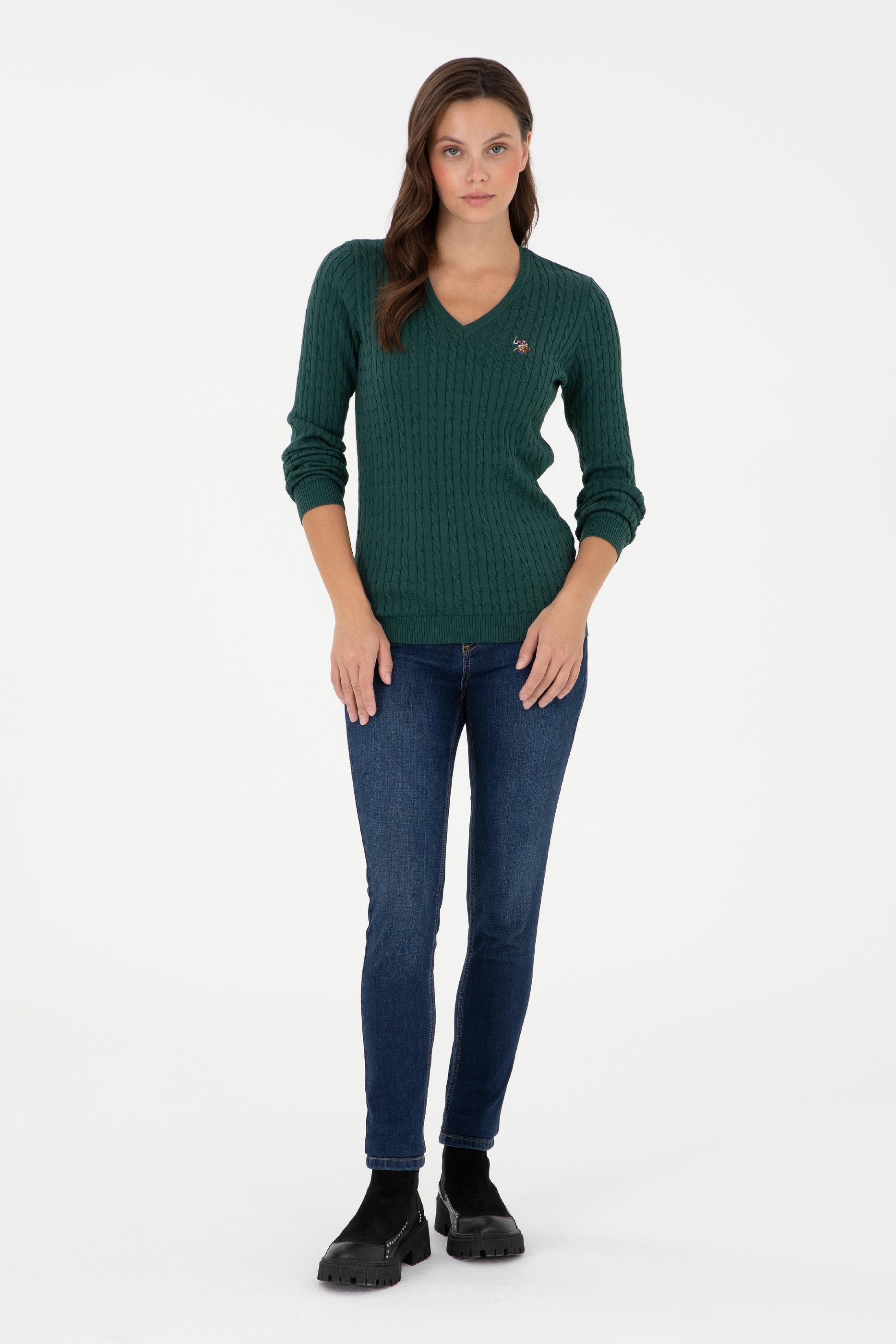 Kadın Koyu Yeşil Basic Kazak