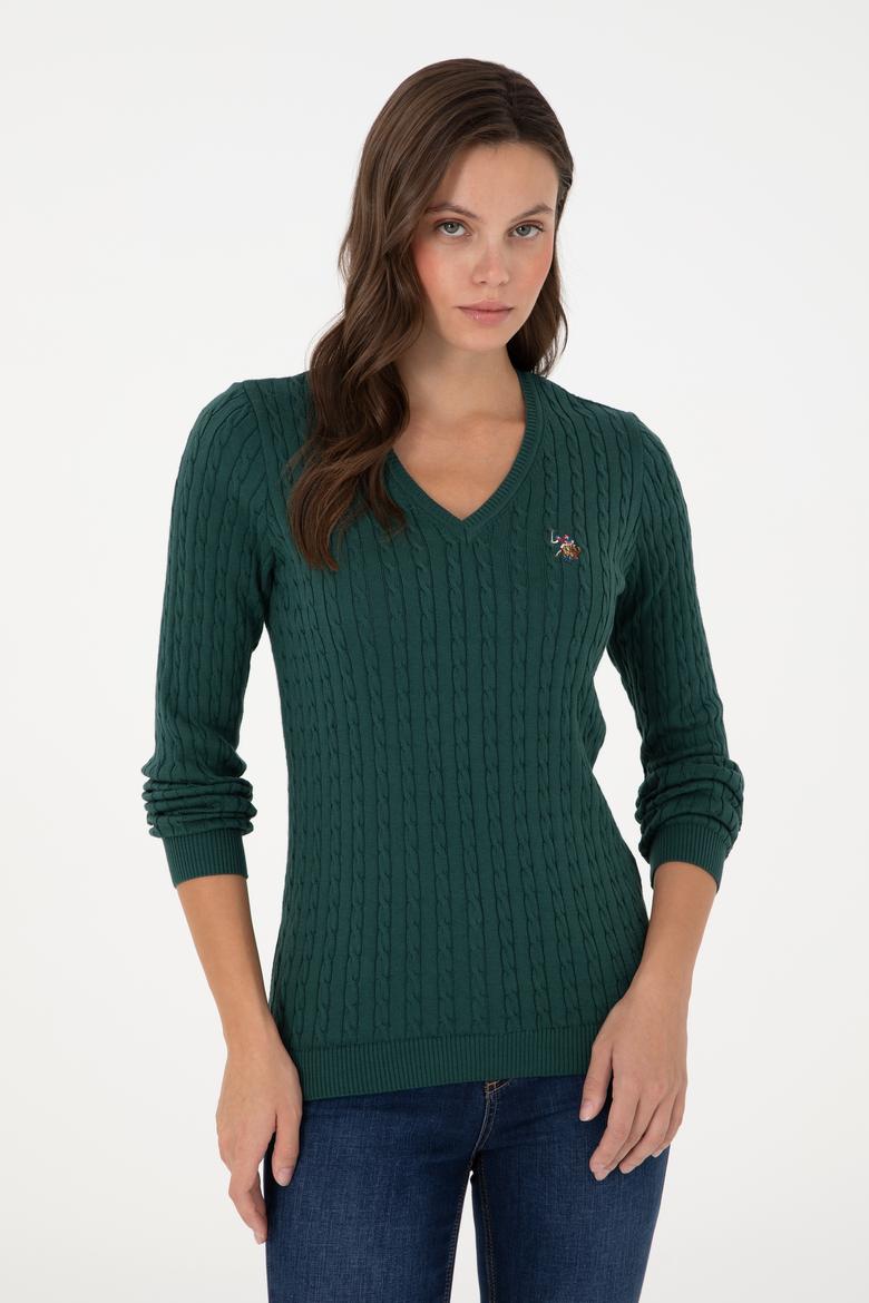 Kadın Koyu Yeşil Basic Kazak - 50288992074