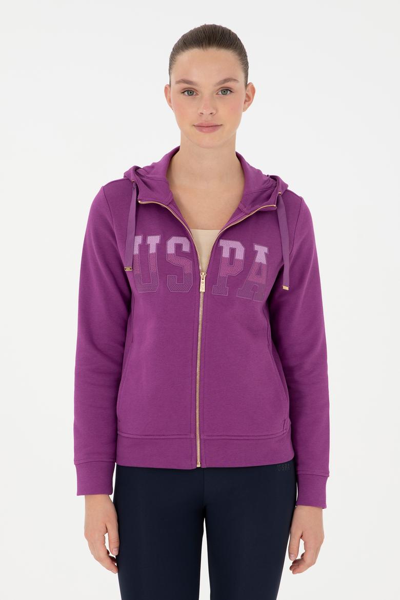 Kadın Menekşe Basic Kapüşonlu Sweatshirt