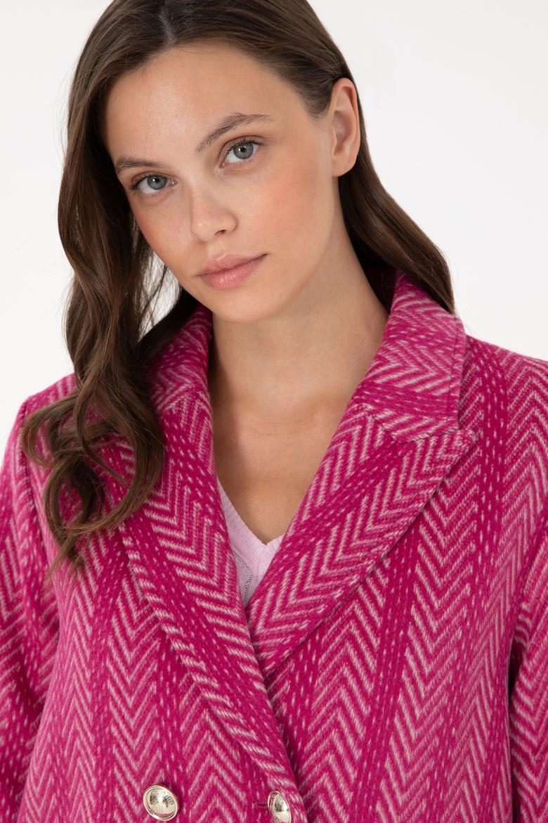 Kadın Fuşya Kaşe Kaban - 50291491008