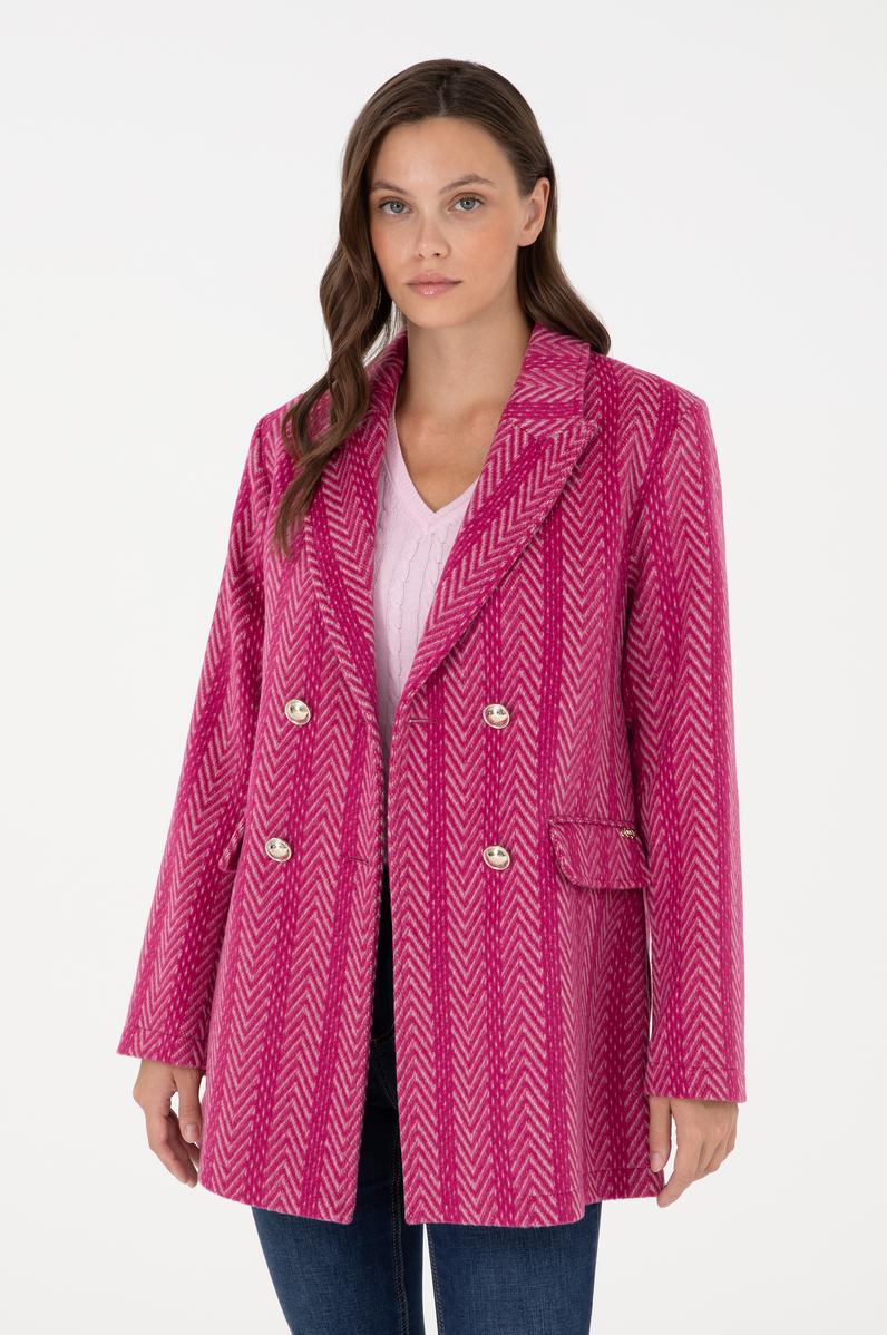 Kadın Fuşya Kaşe Kaban