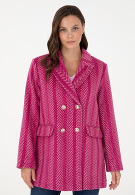 Kadın Fuşya Kaşe Kaban - 50291491008