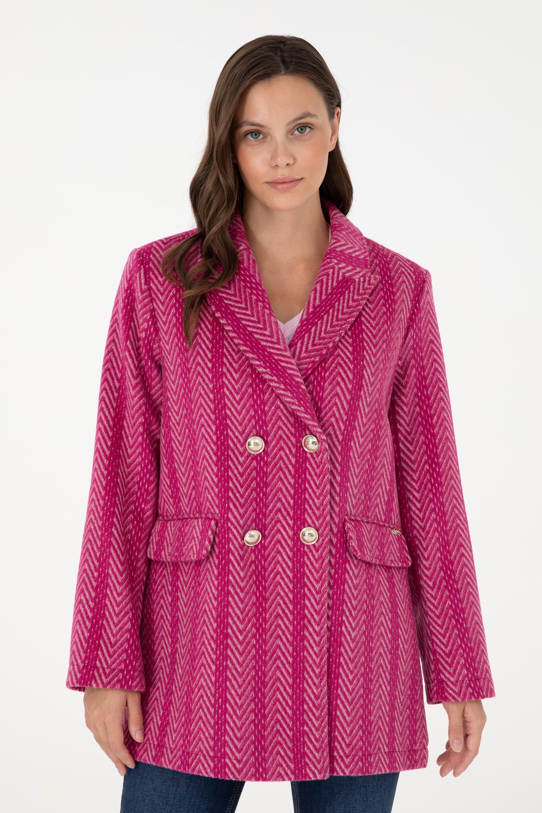 Kadın Fuşya Kaşe Kaban