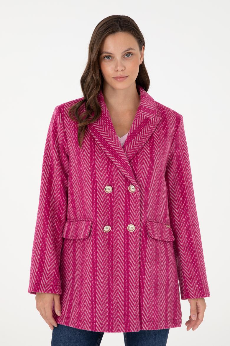 Kadın Fuşya Kaşe Kaban - 50291491008