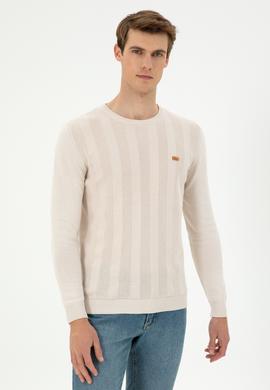 Erkek Slim Fit Bisiklet Yaka Krem Kazak - 50293042007