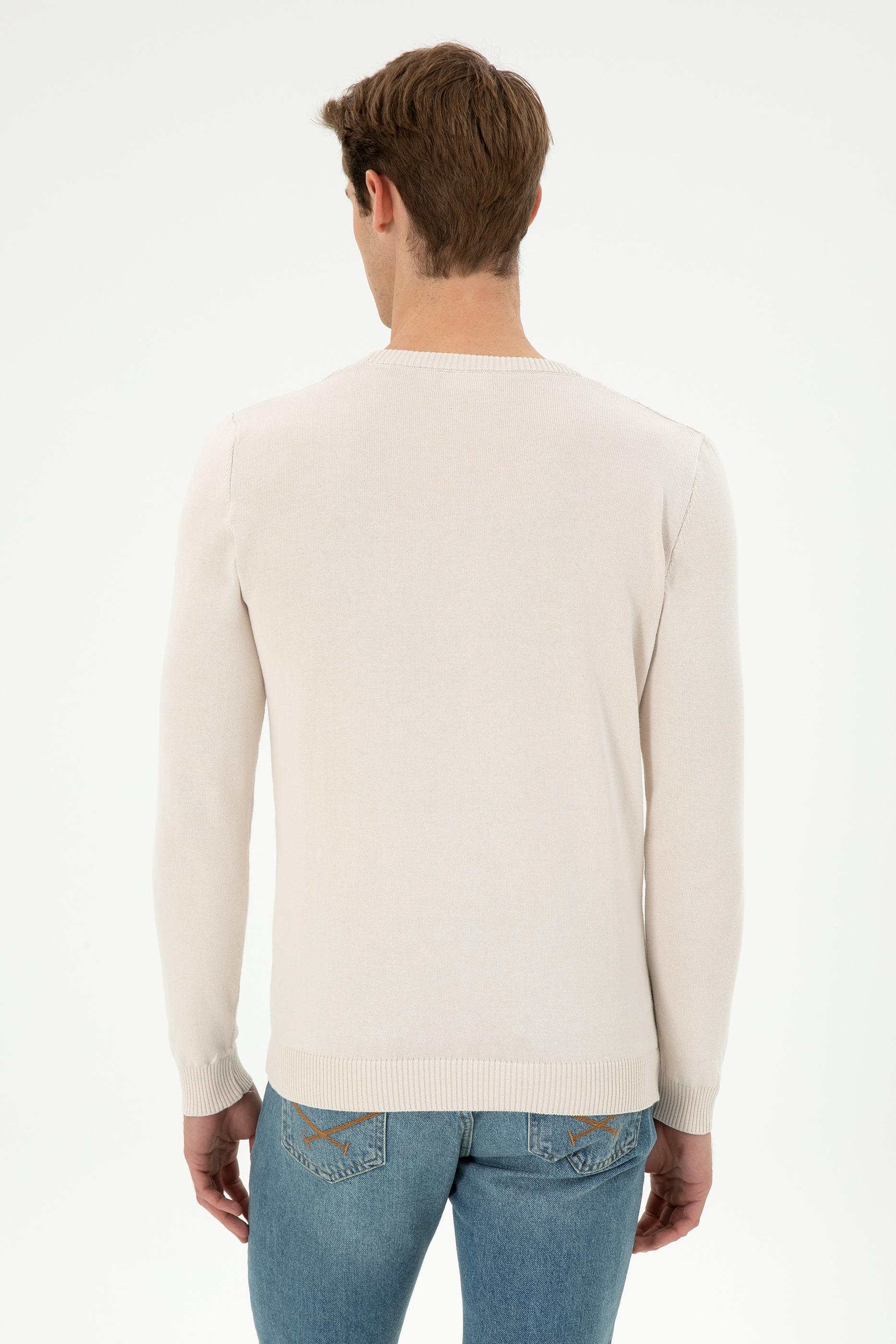 Erkek Slim Fit Bisiklet Yaka Krem Kazak