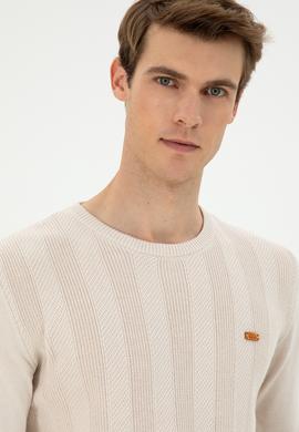 Erkek Slim Fit Bisiklet Yaka Krem Kazak - 50293042007