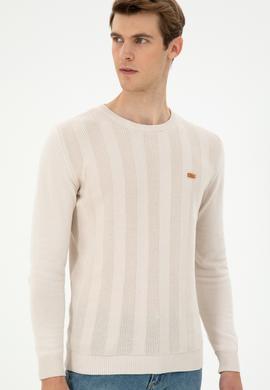 Erkek Slim Fit Bisiklet Yaka Krem Kazak - 50293042007