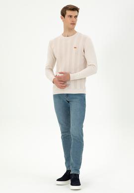 Erkek Slim Fit Bisiklet Yaka Krem Kazak - 50293042007