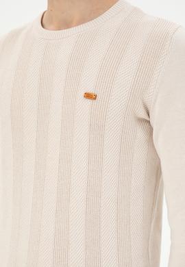 Erkek Slim Fit Bisiklet Yaka Krem Kazak - 50293042007