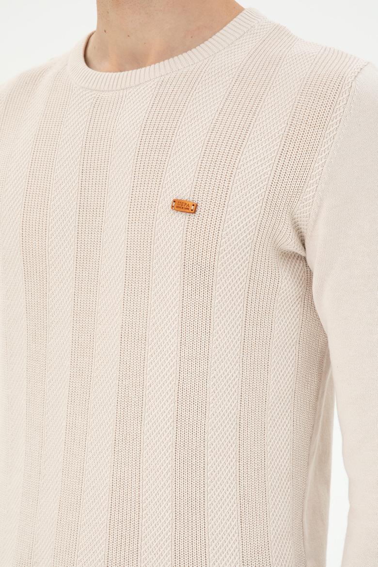 Erkek Slim Fit Bisiklet Yaka Krem Kazak - 50293042007