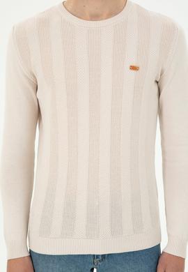 Erkek Slim Fit Bisiklet Yaka Krem Kazak - 50293042007