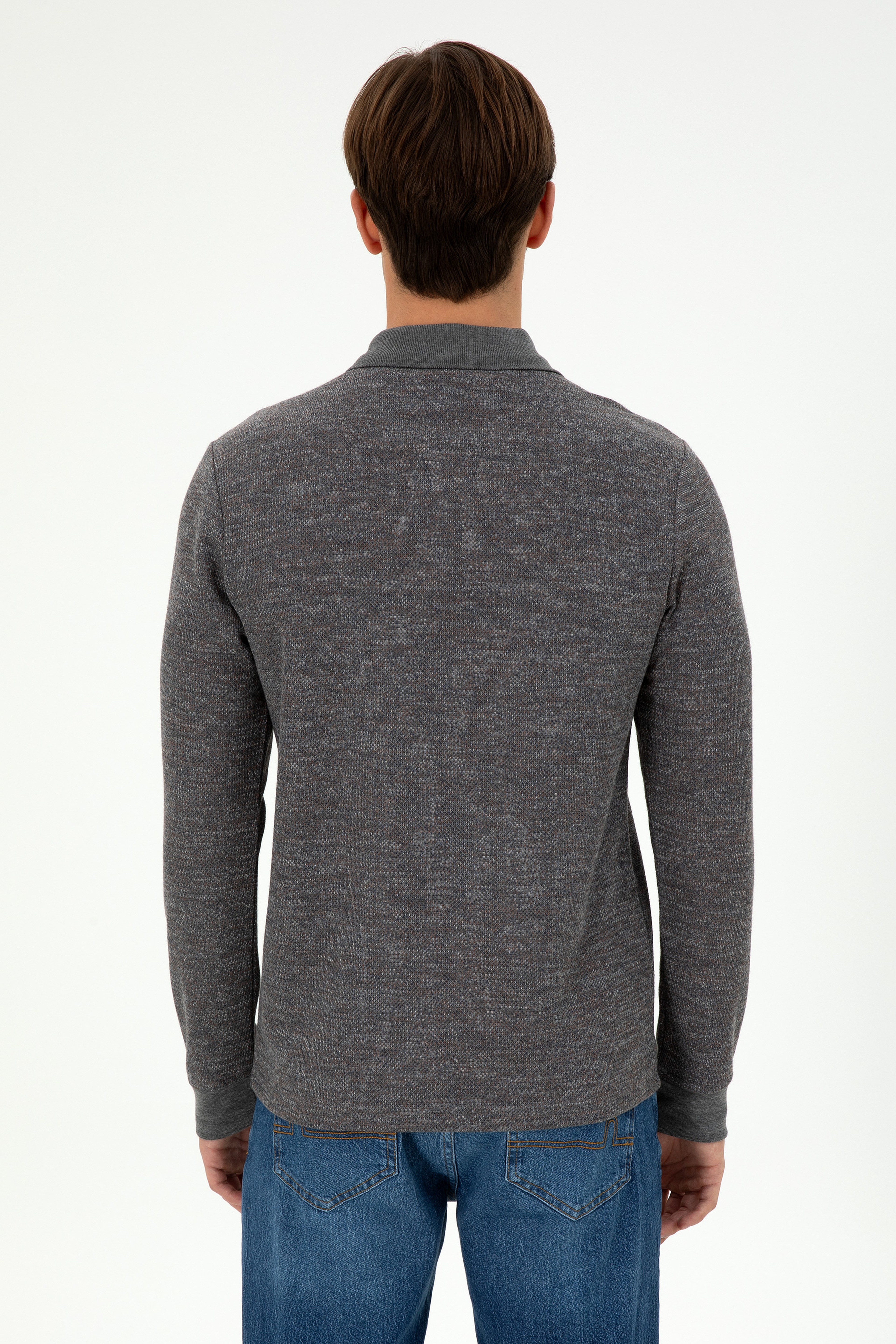 Erkek Gri Melanj Sweatshirt - Image 5