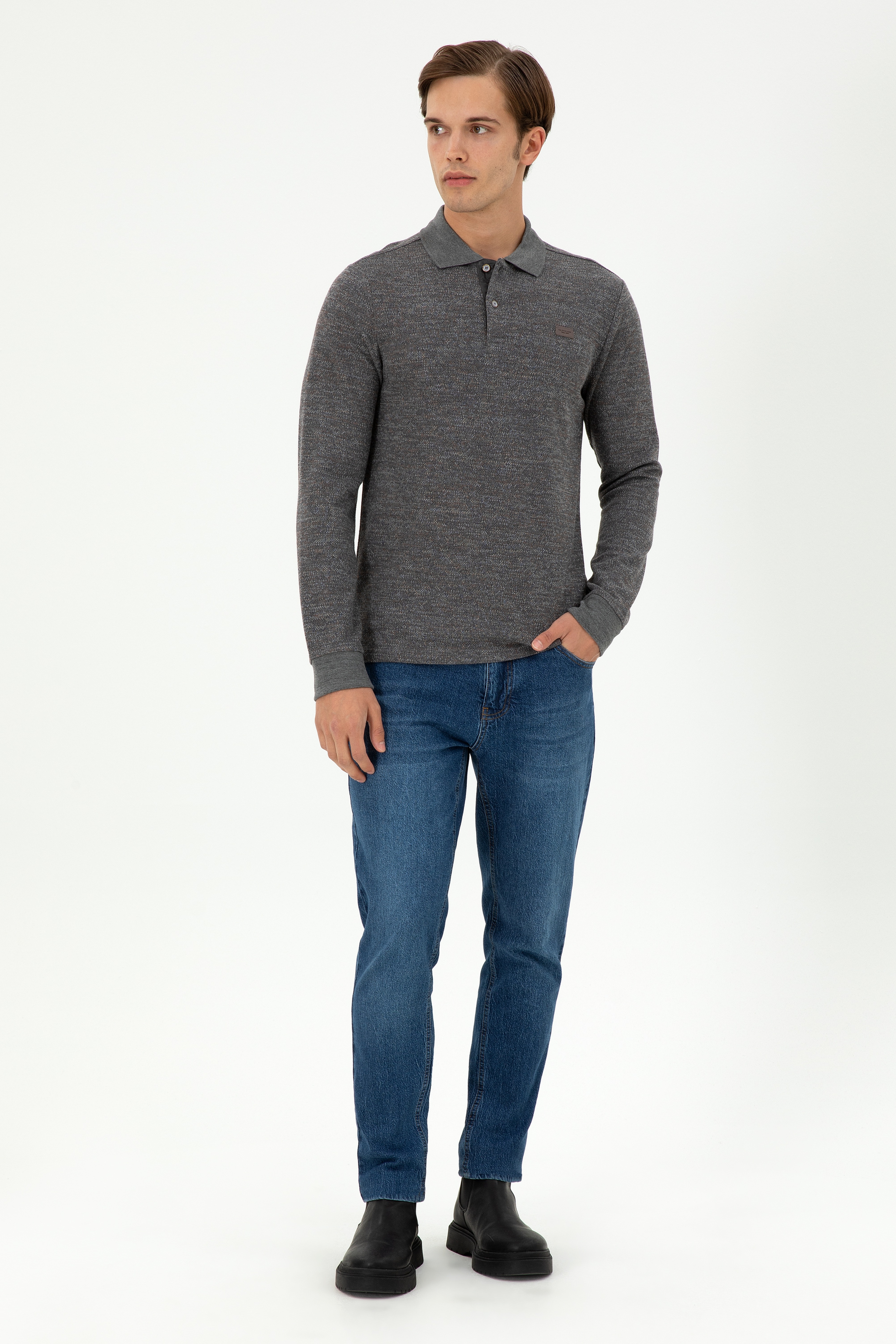Erkek Gri Melanj Sweatshirt - Image 4