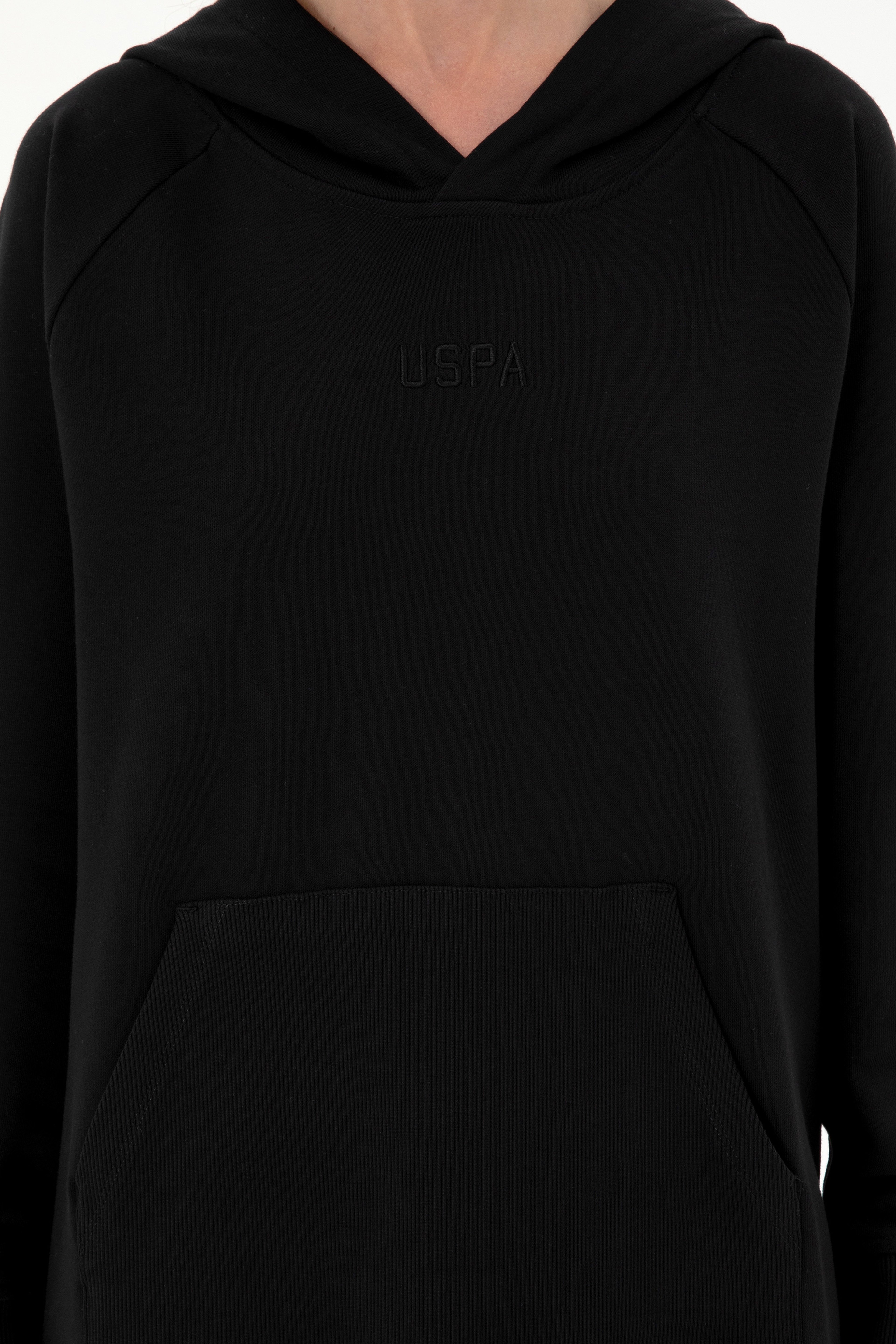 Kadın Siyah Kapüşonlu Sweatshirt - Image 6