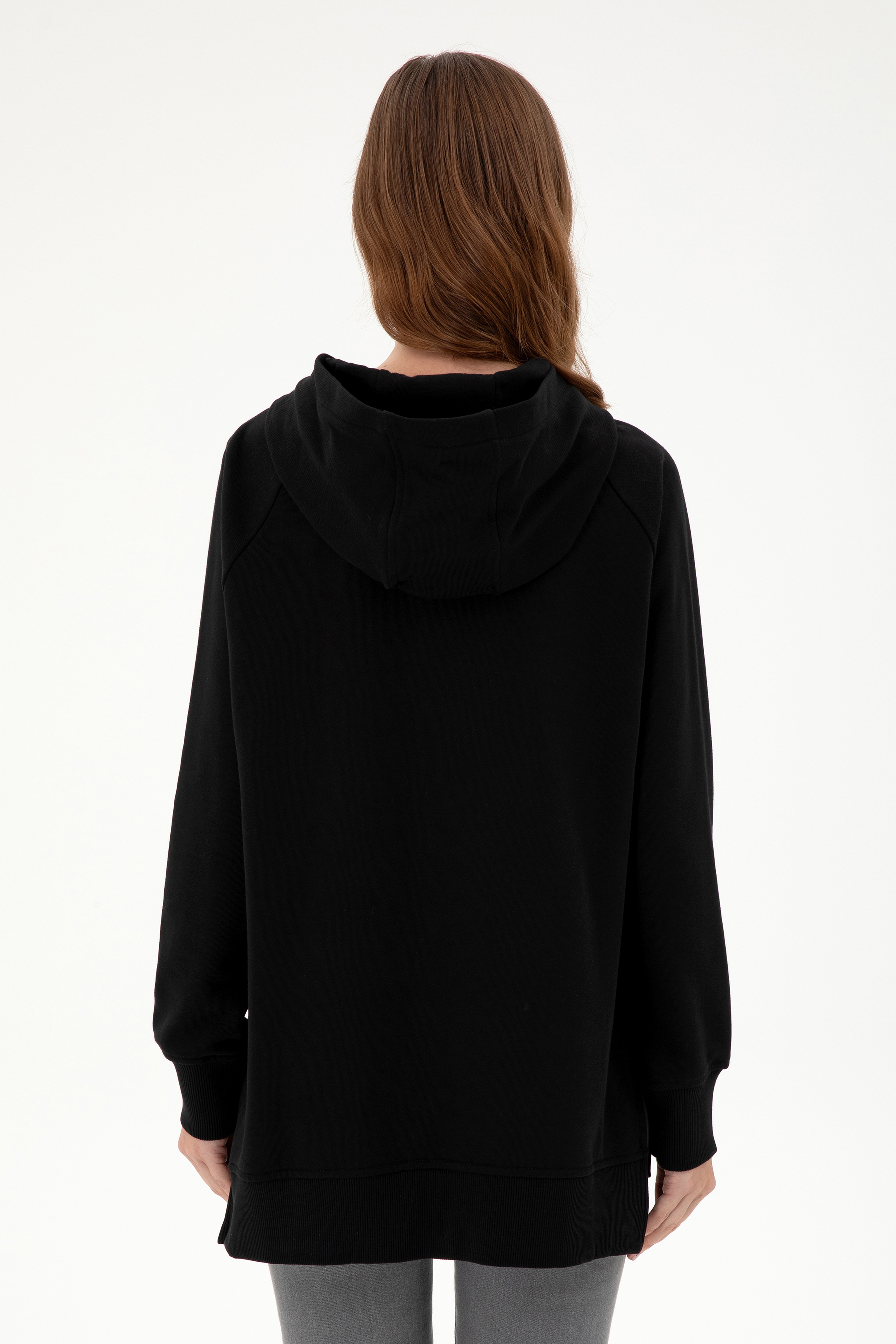 Kadın Siyah Kapüşonlu Sweatshirt - Image 5