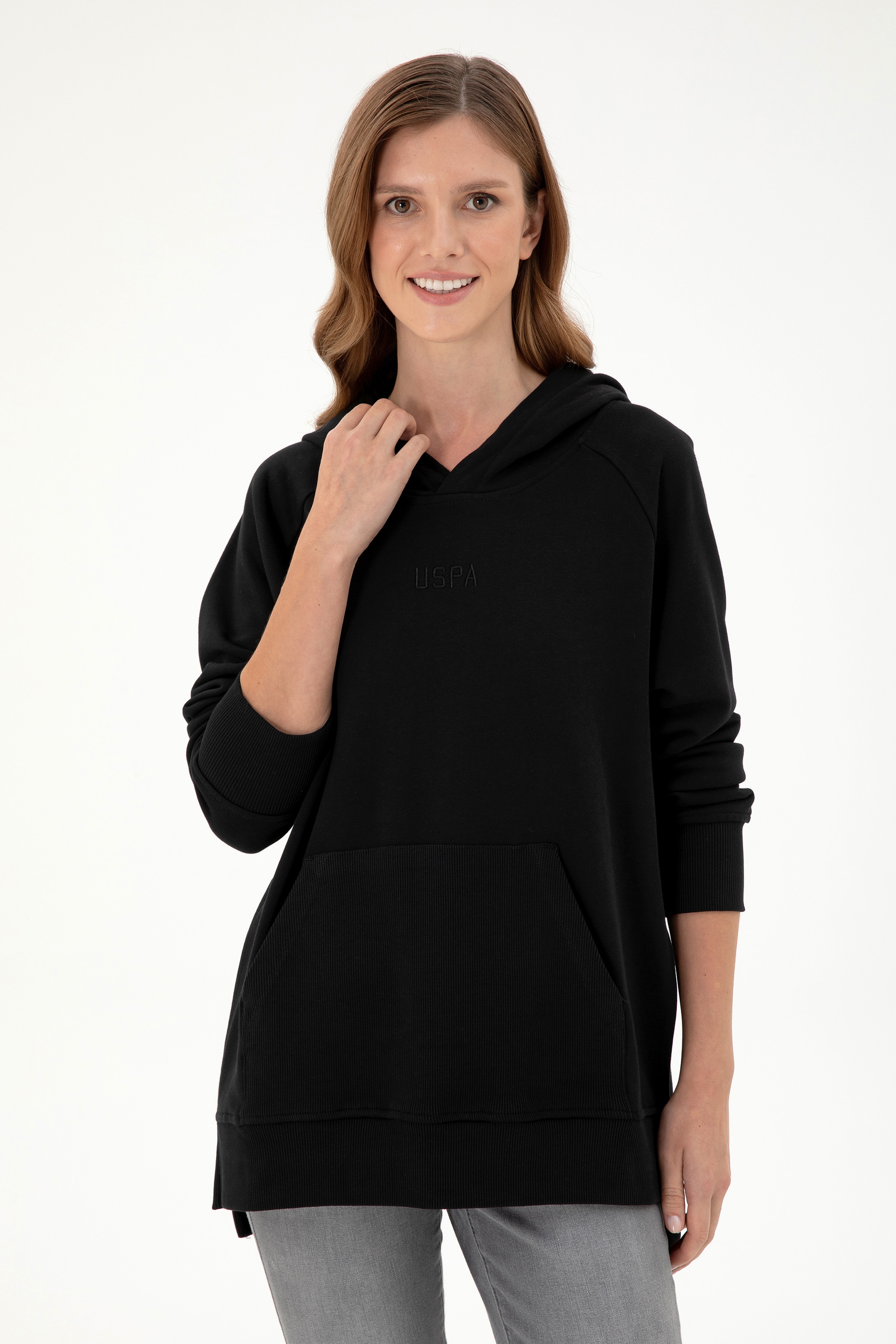 Kadın Siyah Kapüşonlu Sweatshirt - Image 3
