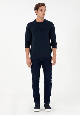 Erkek Regular Fit Bisiklet Yaka Lacivert Basic Sweatshirt - 50289058009