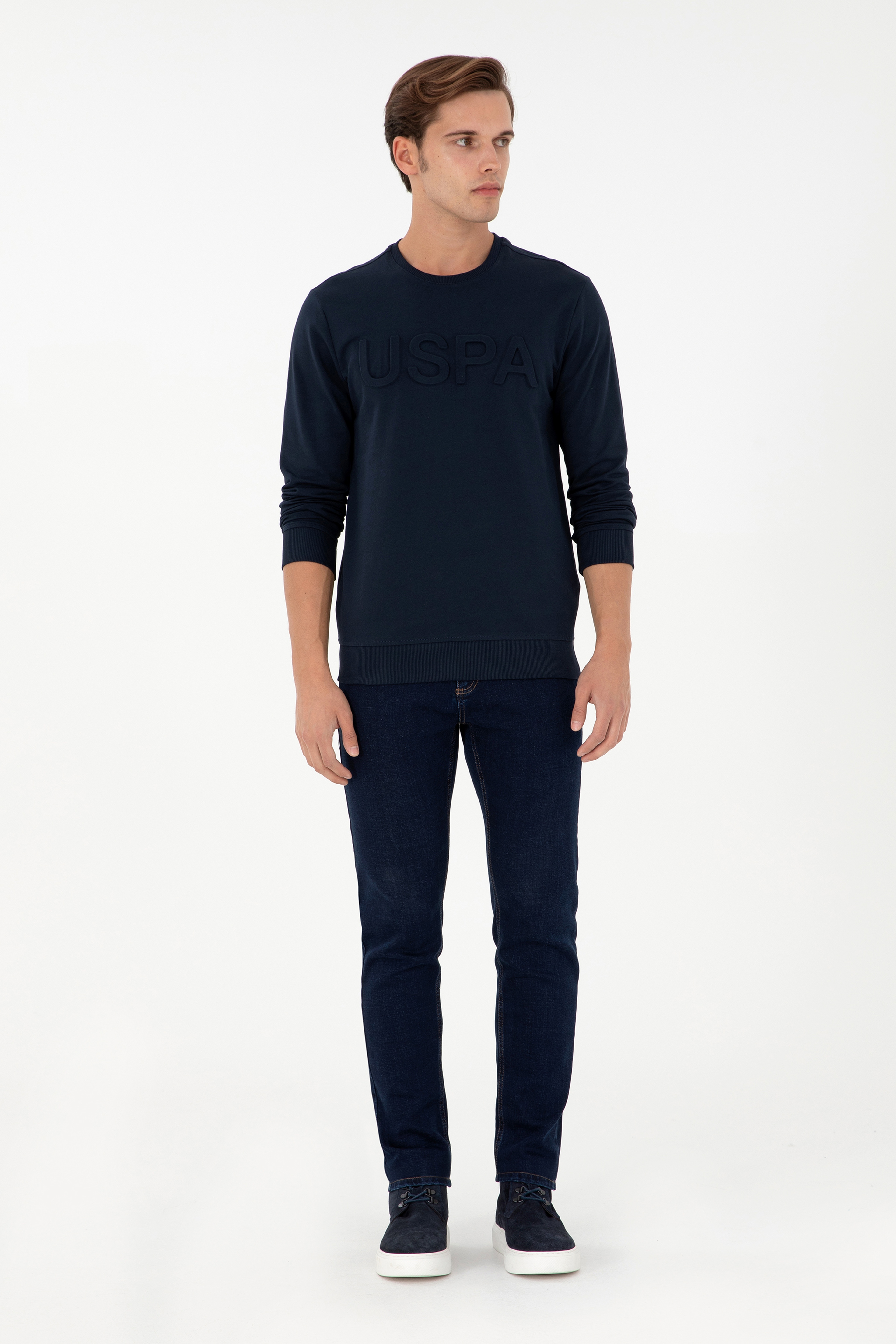 Erkek Regular Fit Bisiklet Yaka Lacivert Basic Sweatshirt