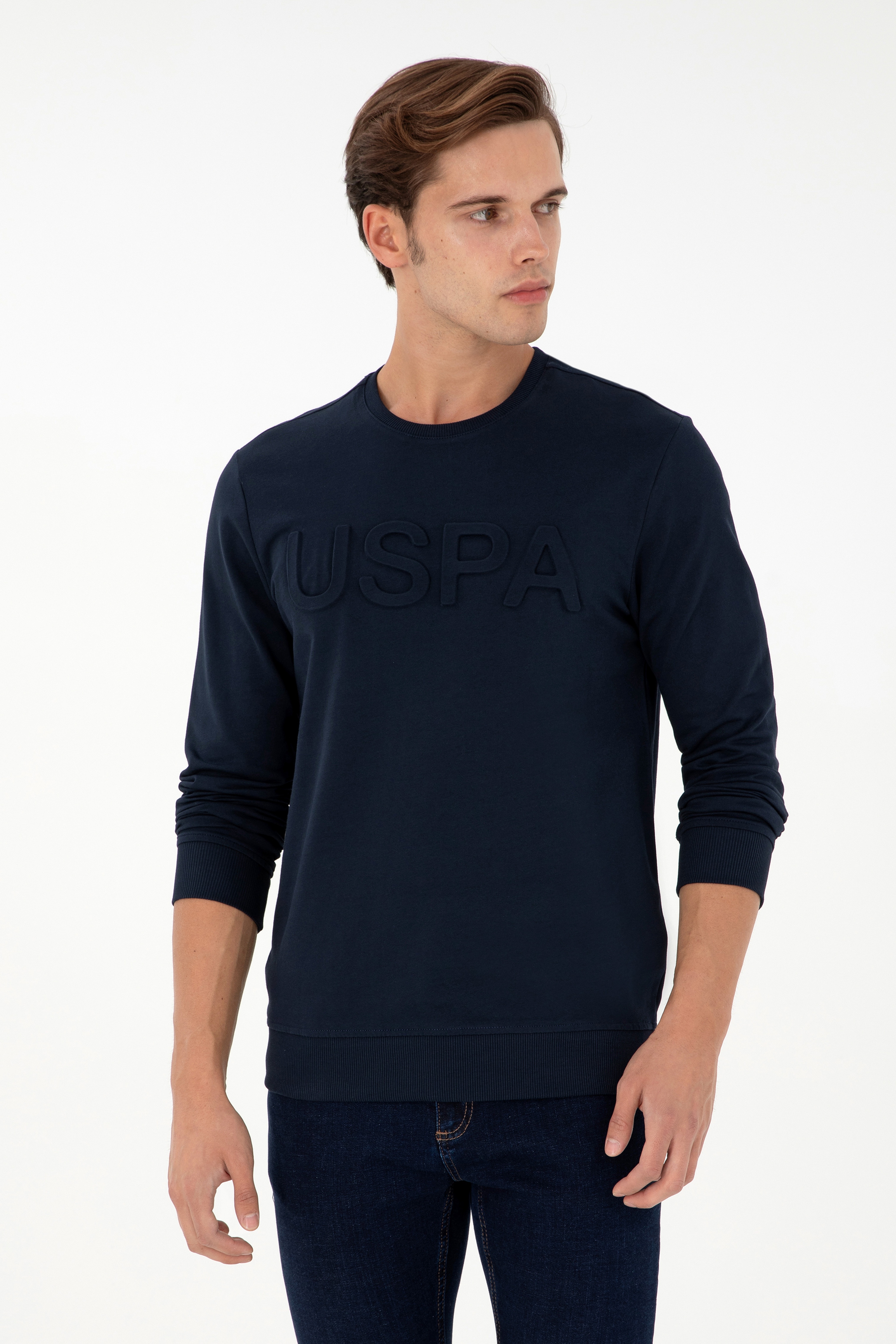 Erkek Regular Fit Bisiklet Yaka Lacivert Basic Sweatshirt - Image 1