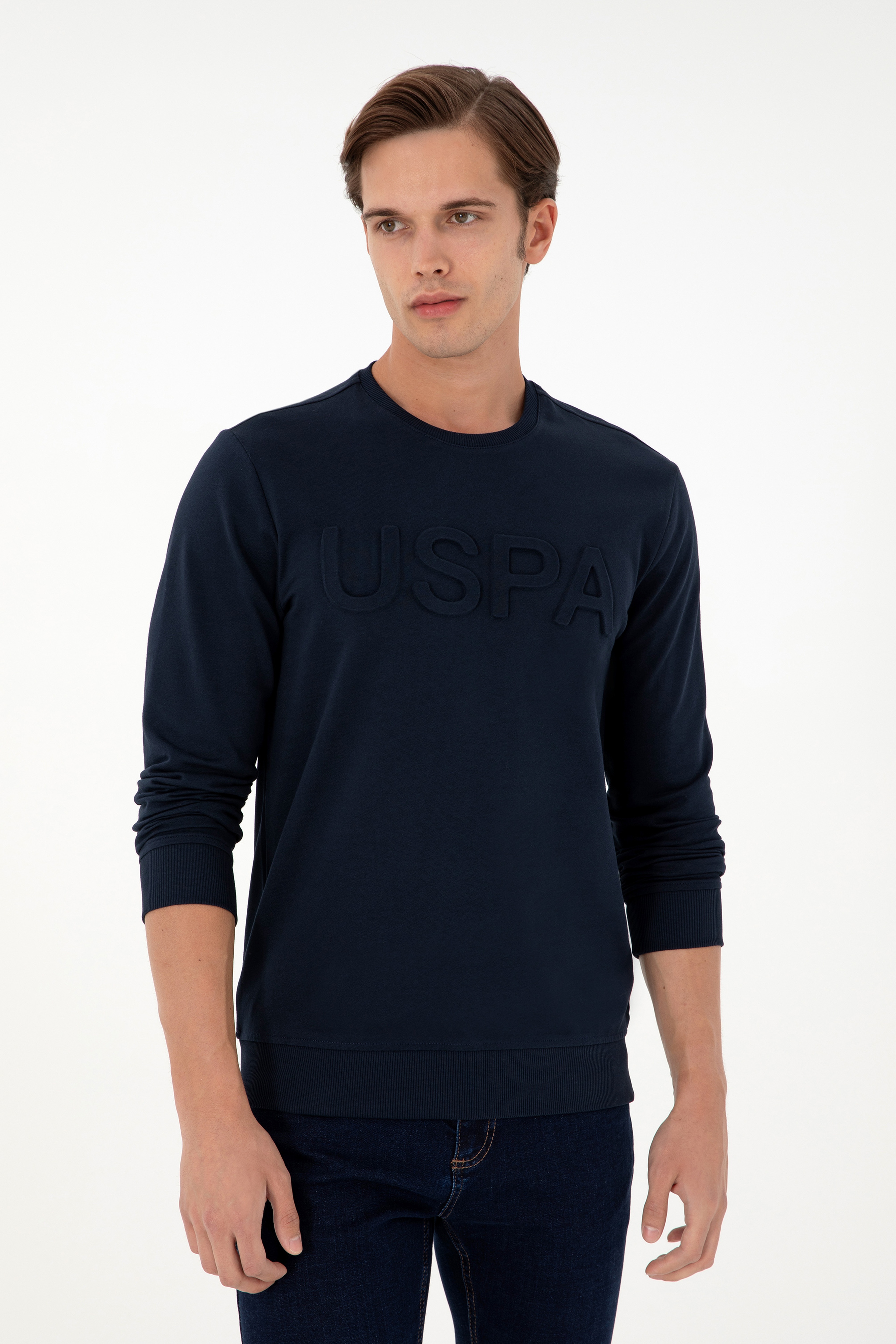 Erkek Regular Fit Bisiklet Yaka Lacivert Basic Sweatshirt - Image 3