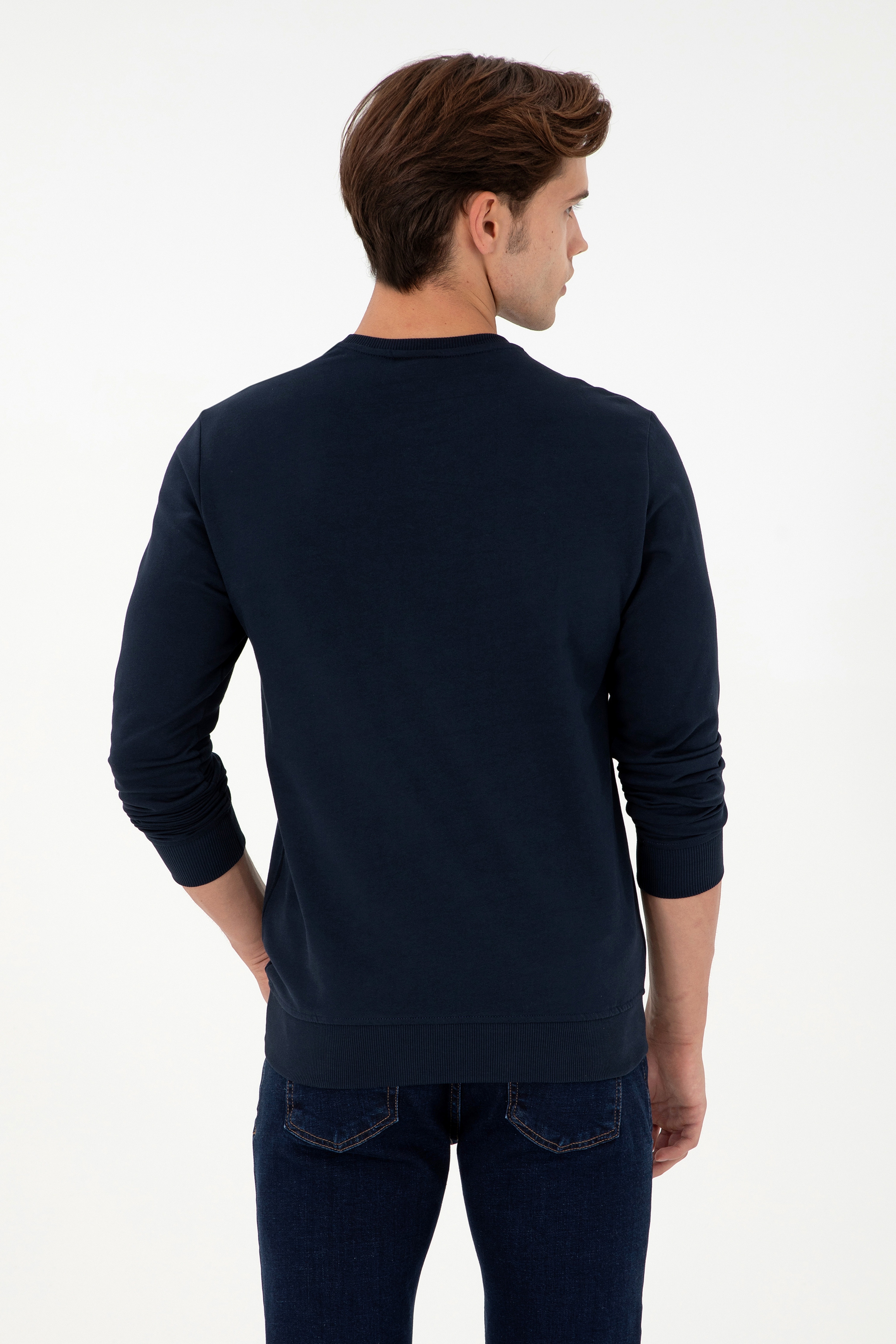 Erkek Regular Fit Bisiklet Yaka Lacivert Basic Sweatshirt