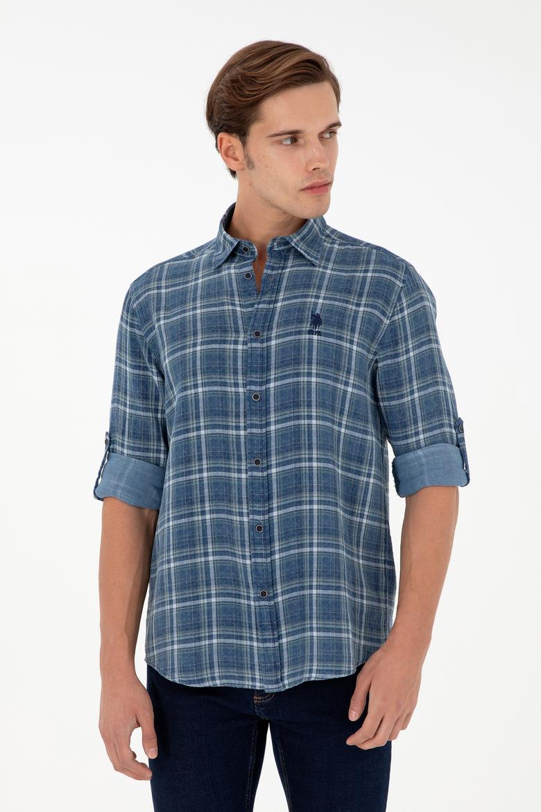 Erkek Saks Uzun Kollu Gömlek