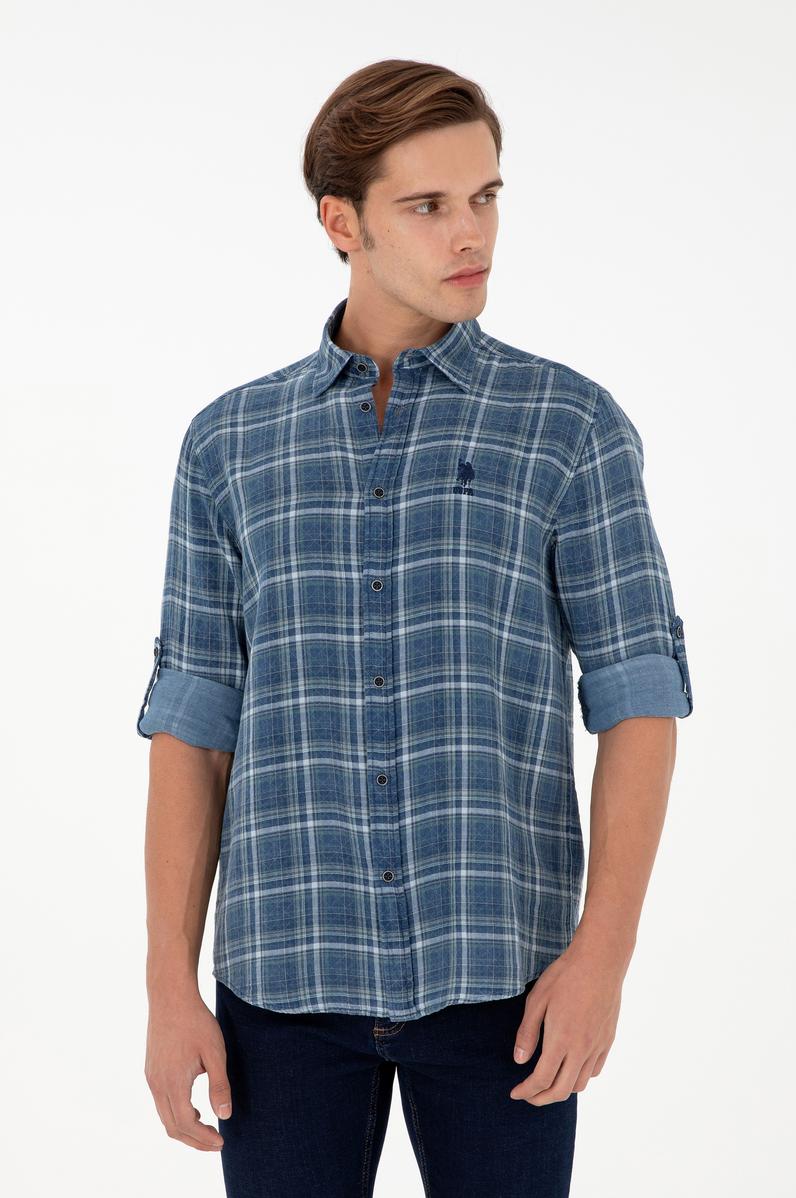 Erkek Saks Uzun Kollu Gömlek