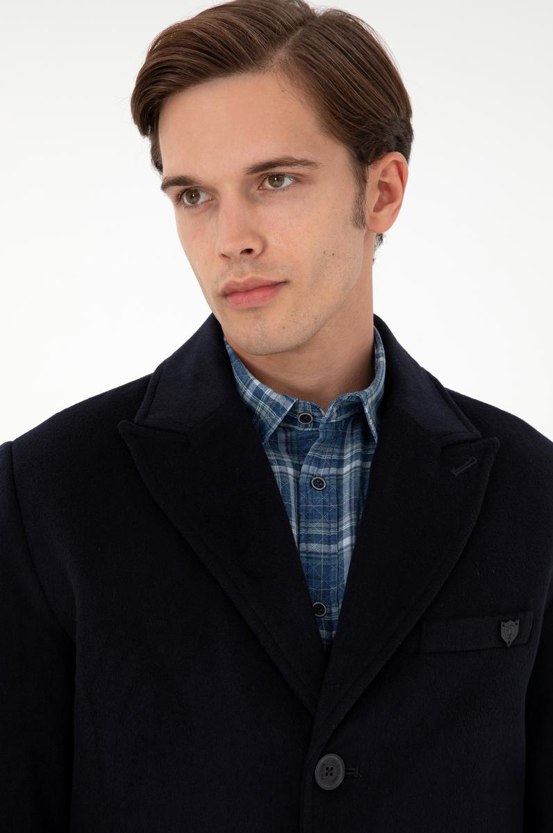 Erkek Lacivert Kaşe Kaban