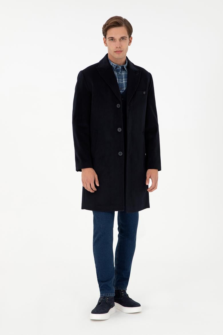 Erkek Lacivert Kaşe Kaban - 50292992007