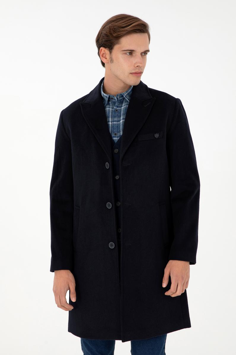 Erkek Lacivert Kaşe Kaban