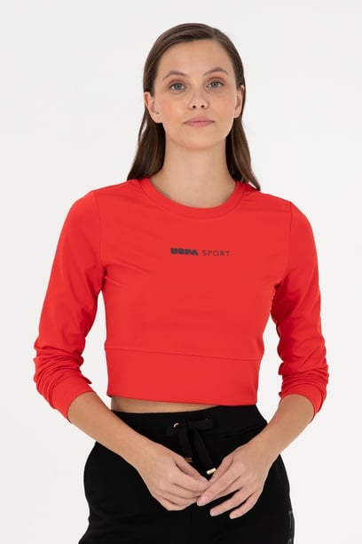 Kadın Kırmızı Bisiklet Yaka Sweatshirt