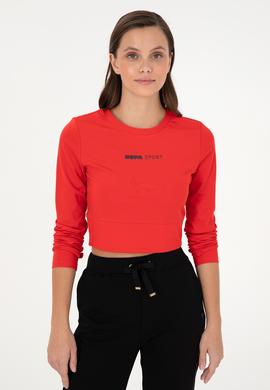 Kadın Kırmızı Bisiklet Yaka Sweatshirt - 50291461005