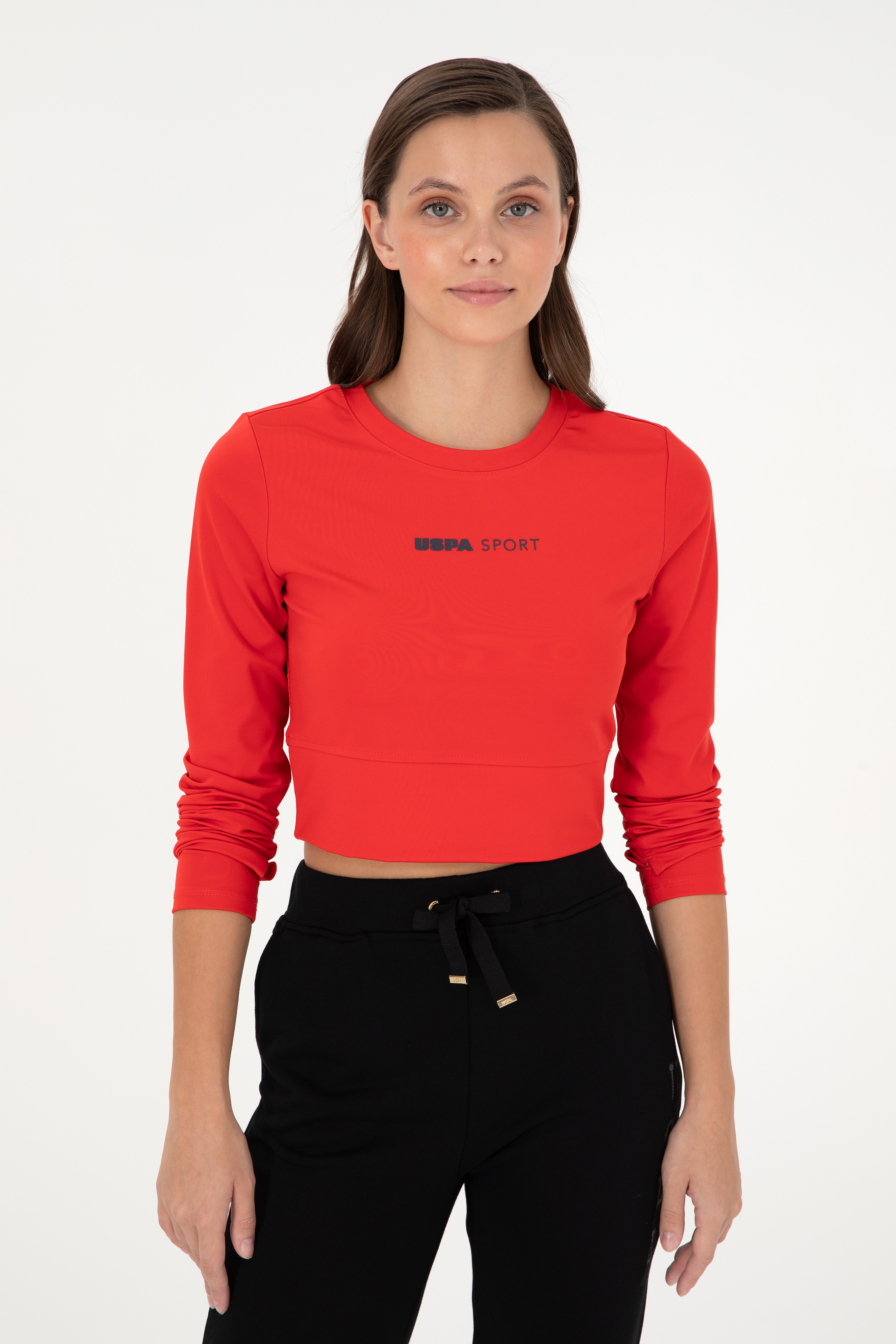 Kadın Kırmızı Bisiklet Yaka Sweatshirt - Image 3