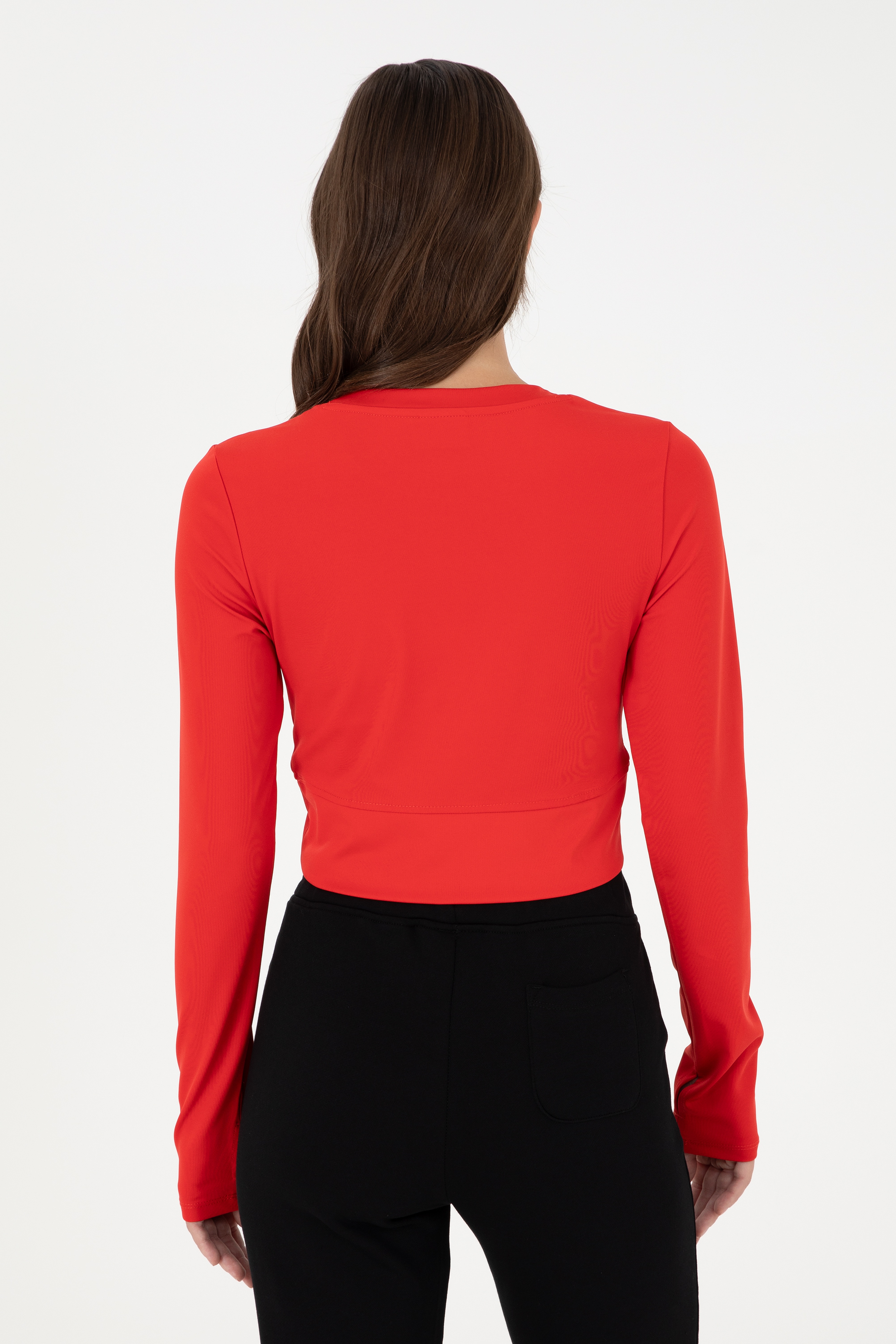 Kadın Kırmızı Bisiklet Yaka Sweatshirt - Image 5