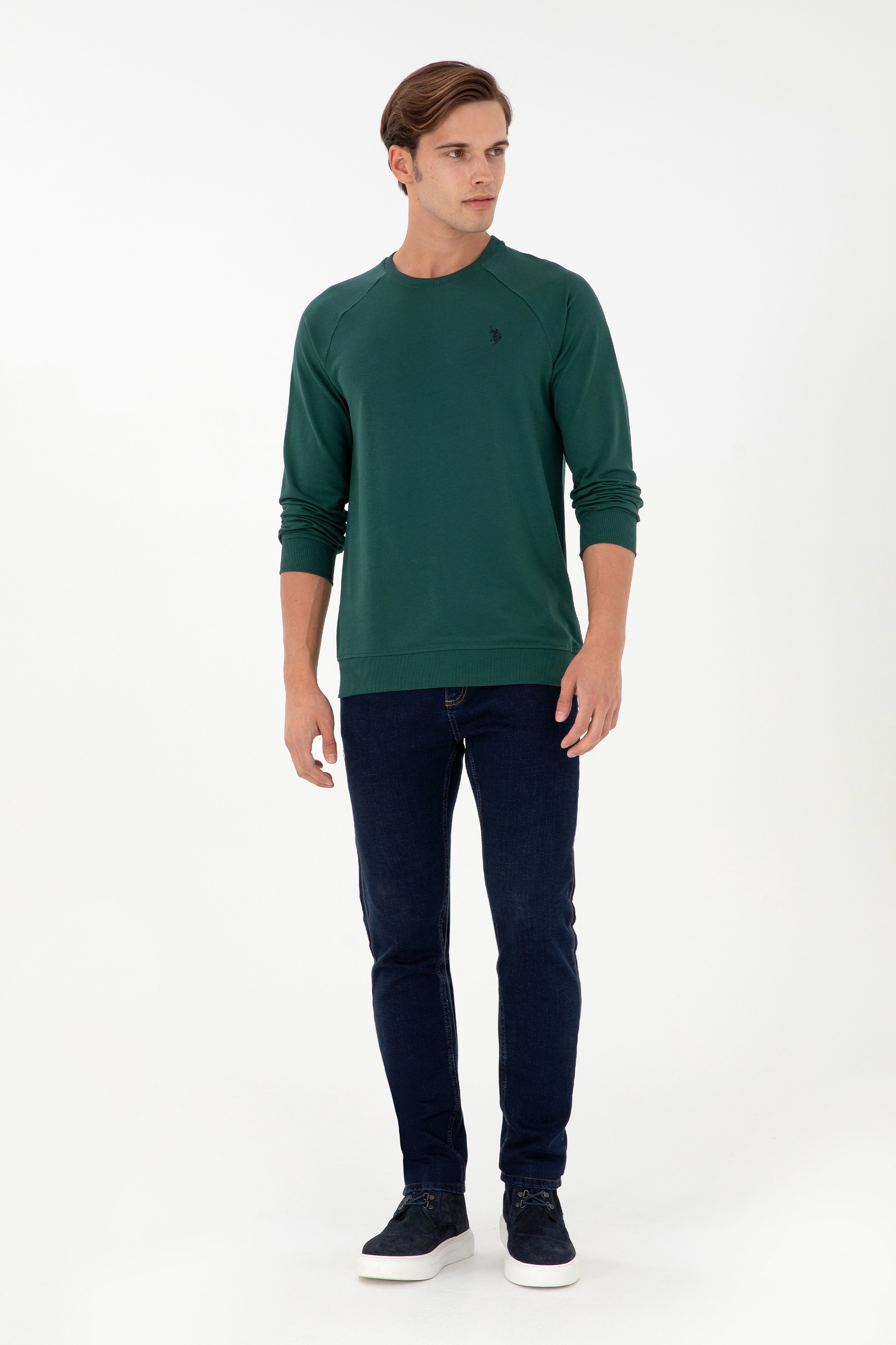 Erkek Koyu Yeşil Basic Sweatshirt