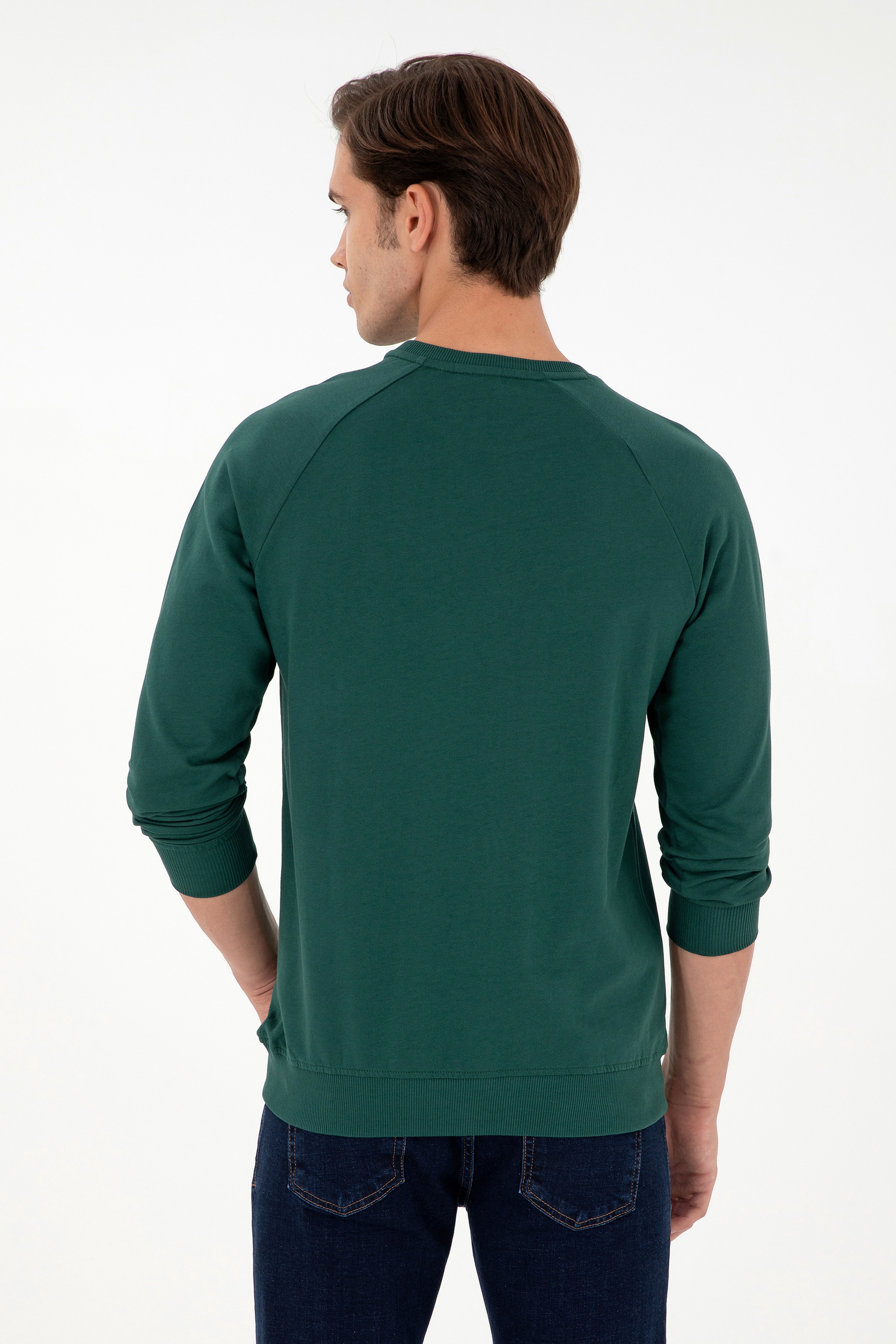 Erkek Koyu Yeşil Basic Sweatshirt - Image 5