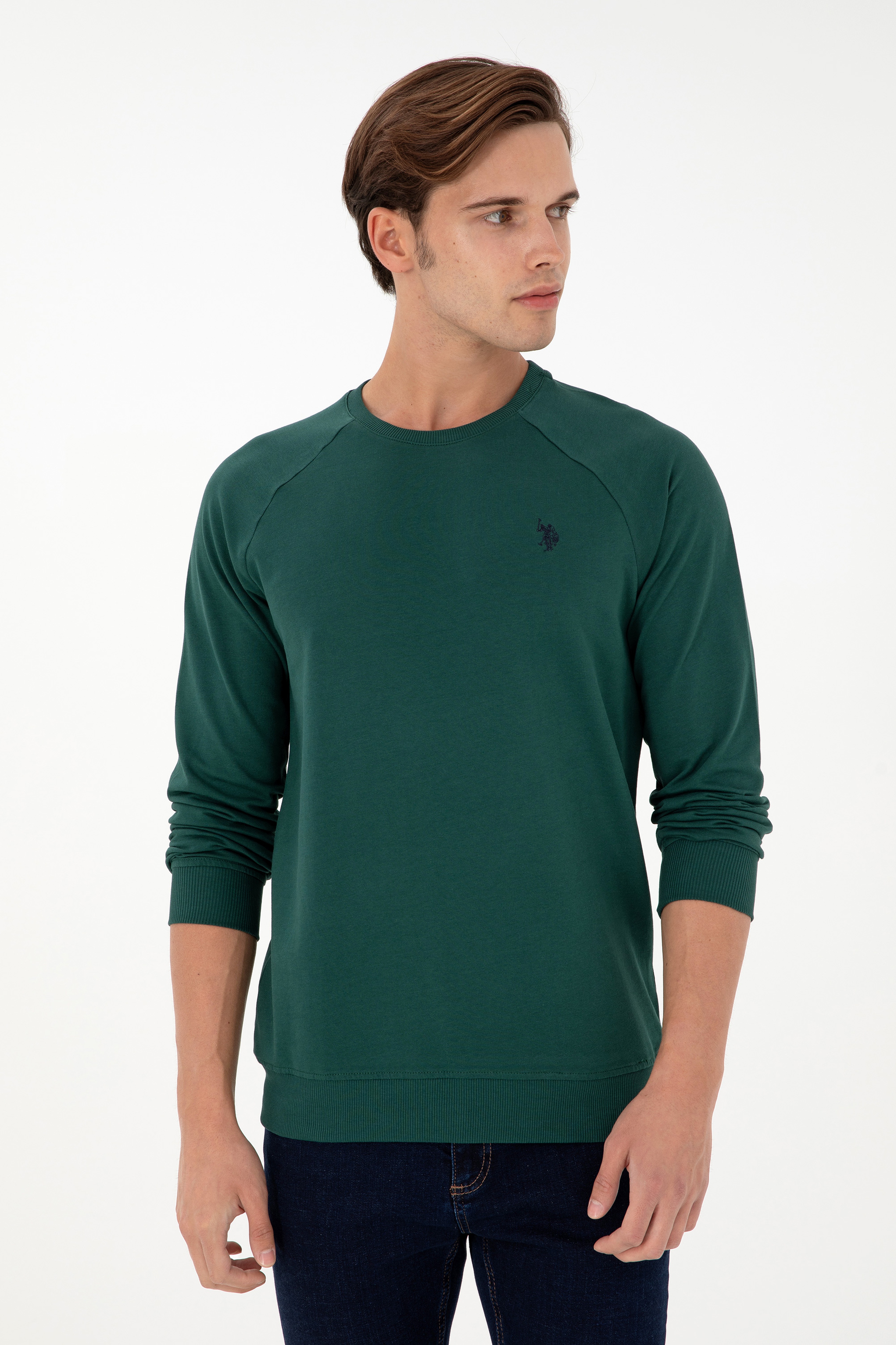 Erkek Koyu Yeşil Basic Sweatshirt