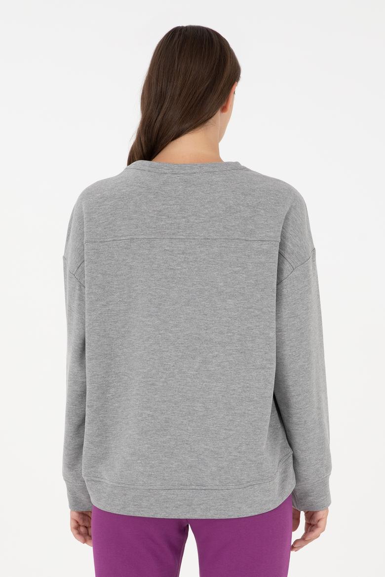 Kadın Gri Melanj Basic Bisiklet Yaka Sweatshirt - 50296919028