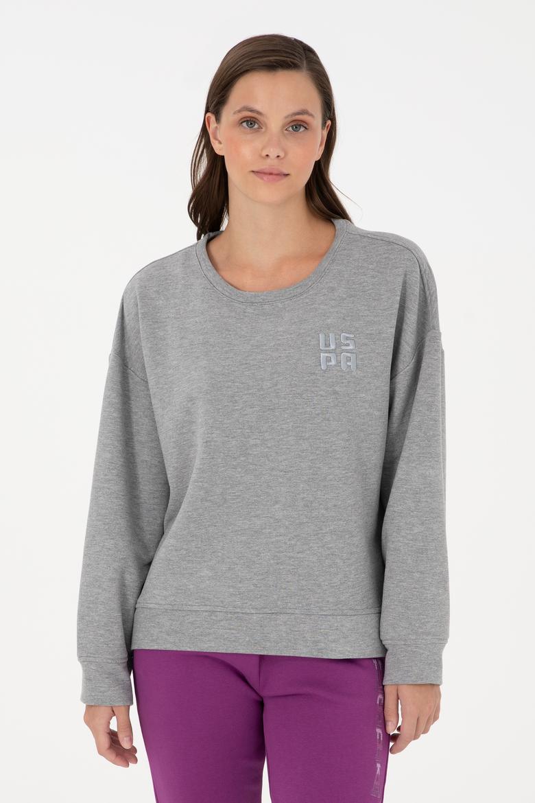 Kadın Gri Melanj Basic Bisiklet Yaka Sweatshirt - 50296919028