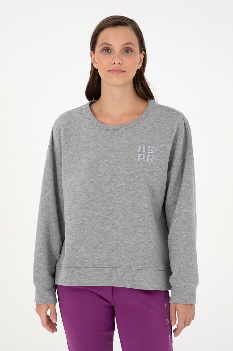 Kadın Gri Melanj Basic Bisiklet Yaka Sweatshirt