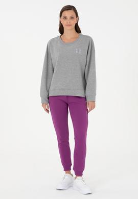 Kadın Gri Melanj Basic Bisiklet Yaka Sweatshirt - 50296919028