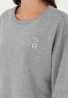 Kadın Gri Melanj Basic Bisiklet Yaka Sweatshirt - 50296919028
