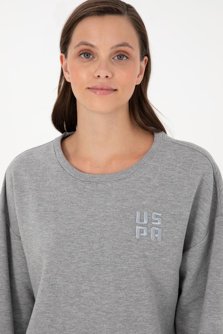 Kadın Gri Melanj Basic Bisiklet Yaka Sweatshirt - 50296919028