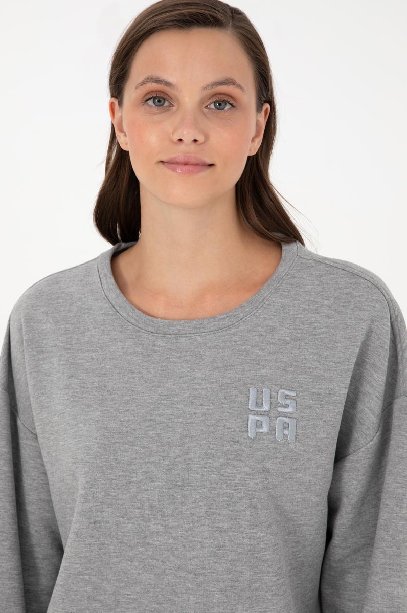 Kadın Gri Melanj Basic Bisiklet Yaka Sweatshirt