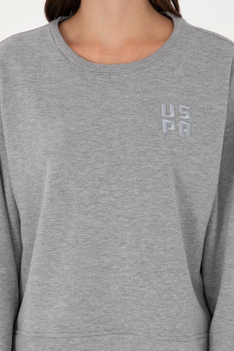 Kadın Gri Melanj Basic Bisiklet Yaka Sweatshirt - 50296919028