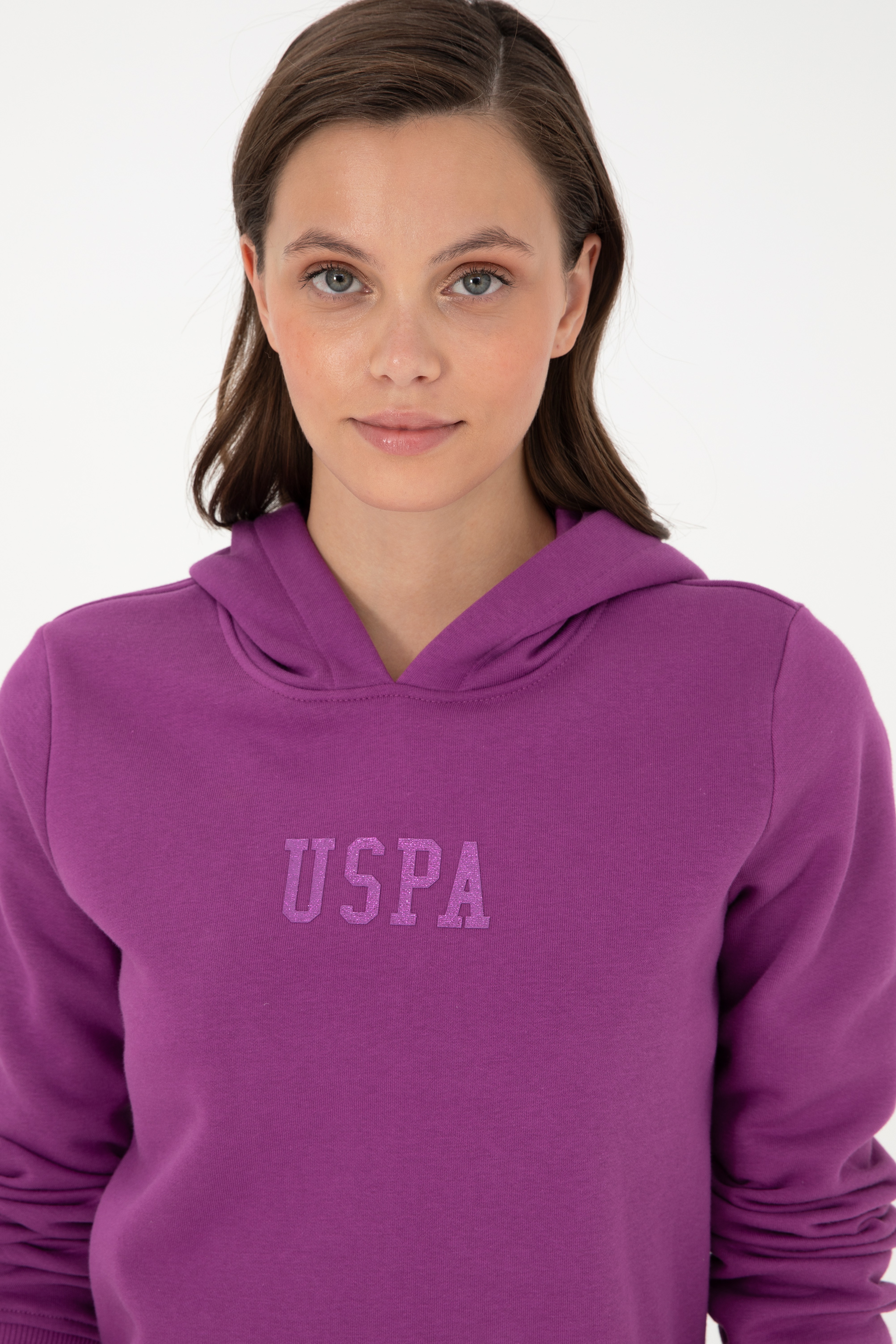 Kadın Menekşe Basic Kapüşonlu Sweatshirt
