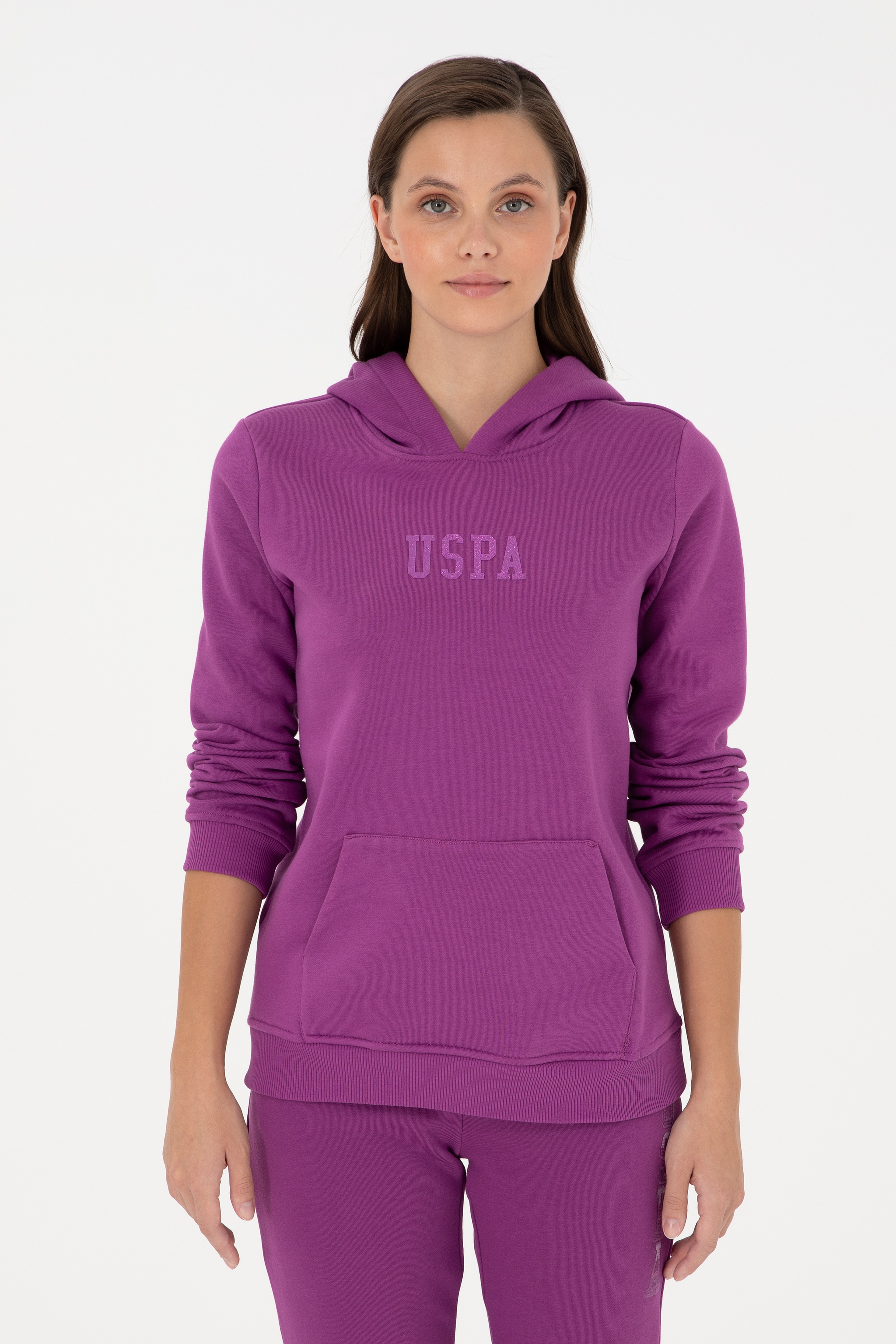 Kadın Menekşe Basic Kapüşonlu Sweatshirt - Image 3