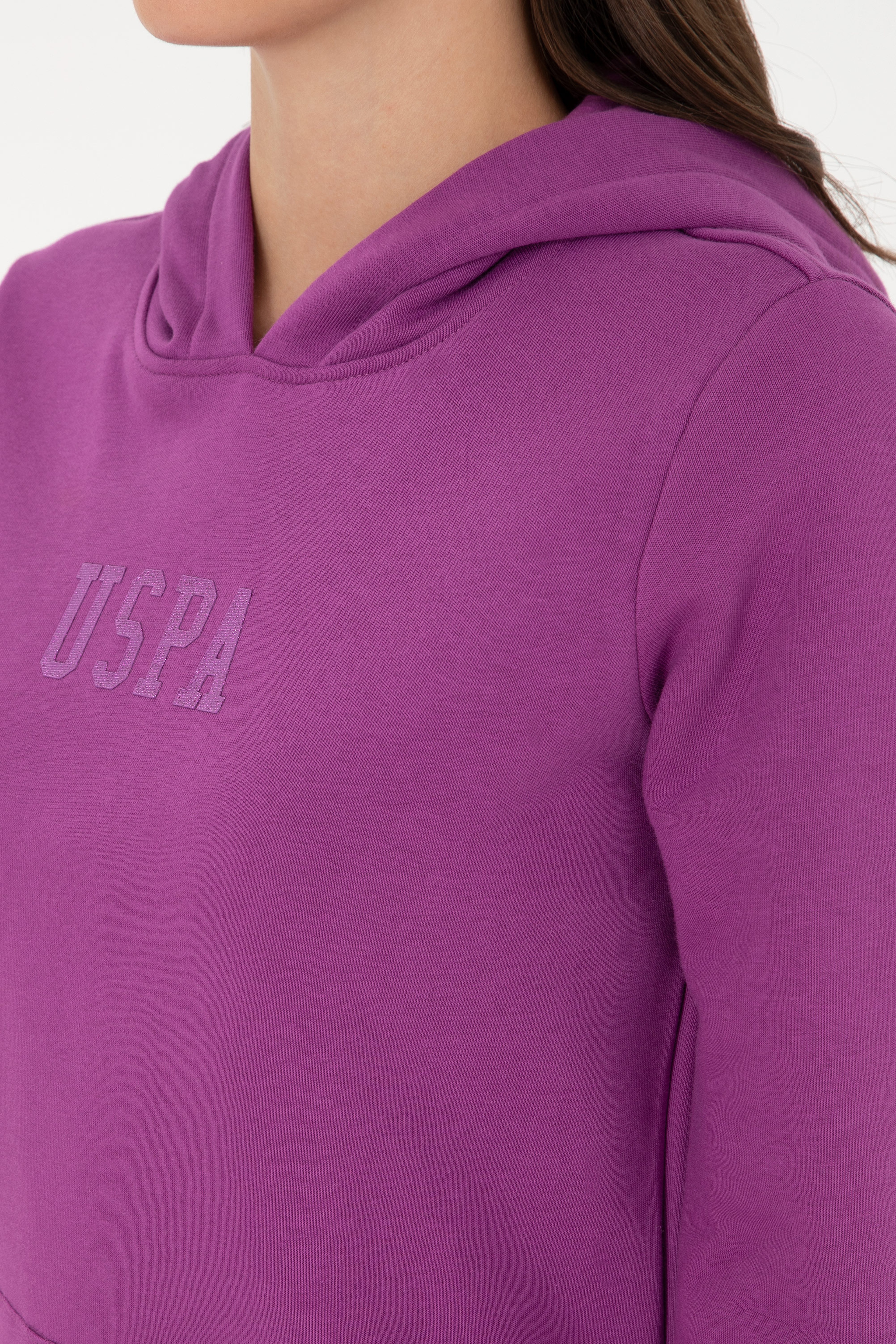 Kadın Menekşe Basic Kapüşonlu Sweatshirt - Image 7